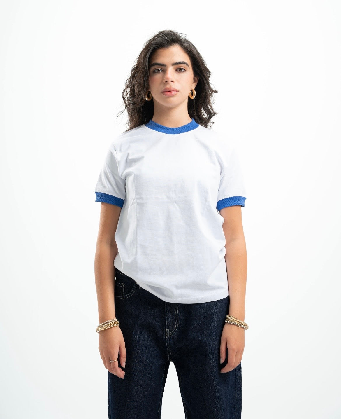 White (Blue) Ringer Tee