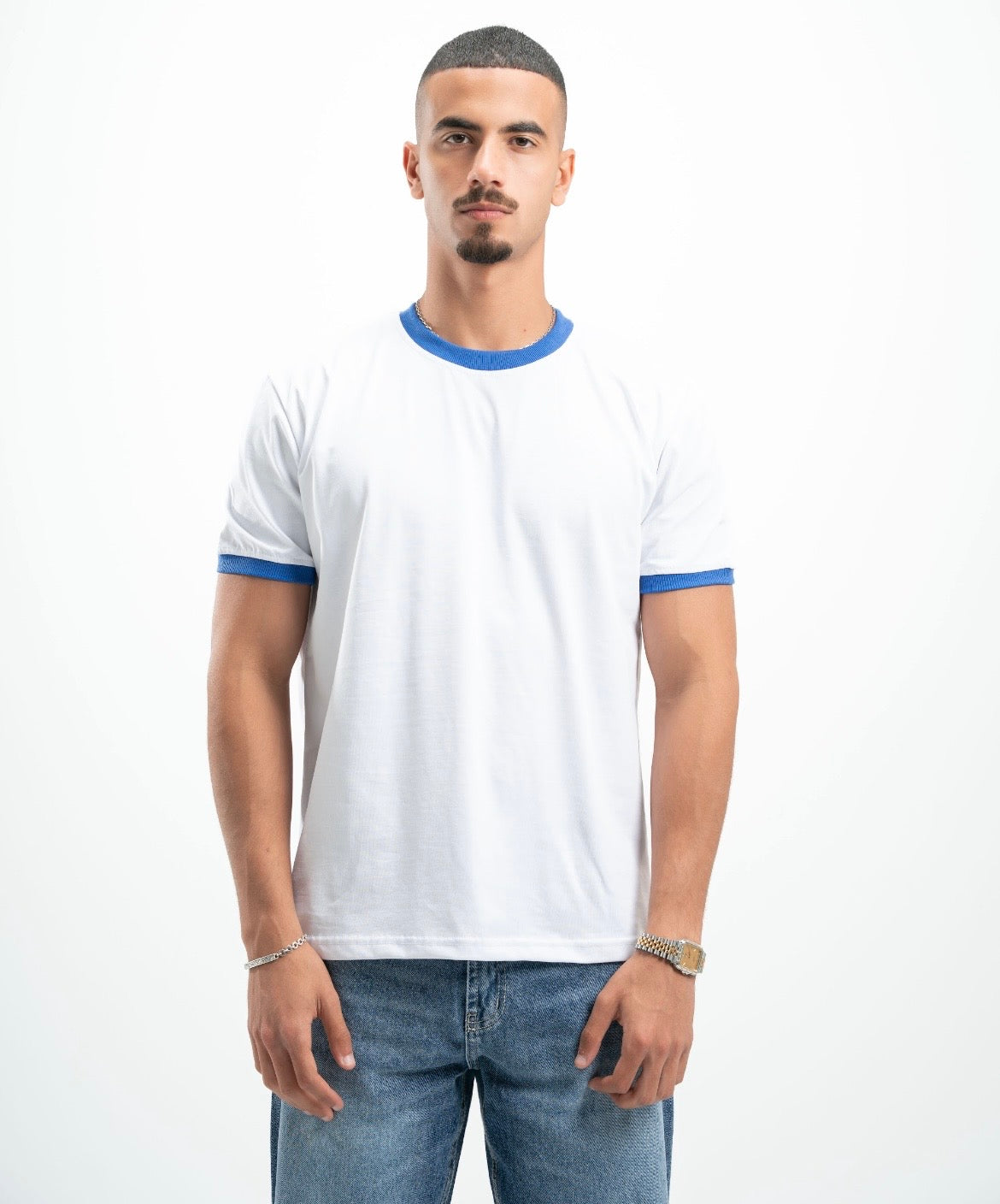 White (Blue) Ringer Tee