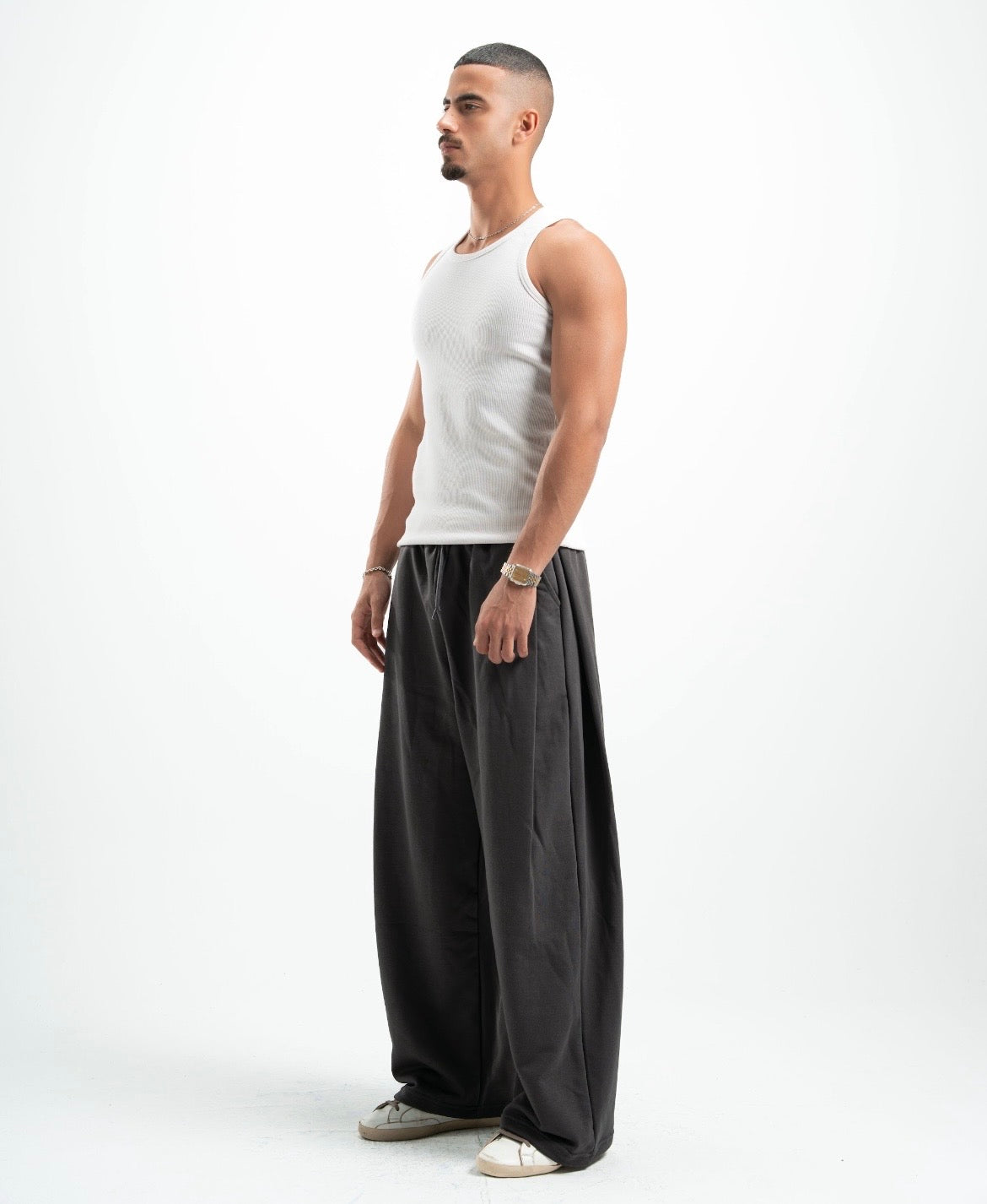 Dark Grey Double Tuck Pants