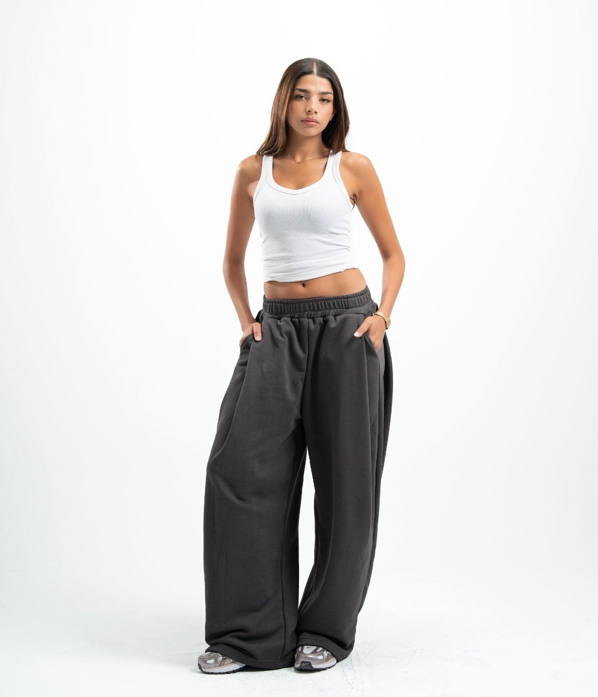 Dark Grey Double Tuck Pants